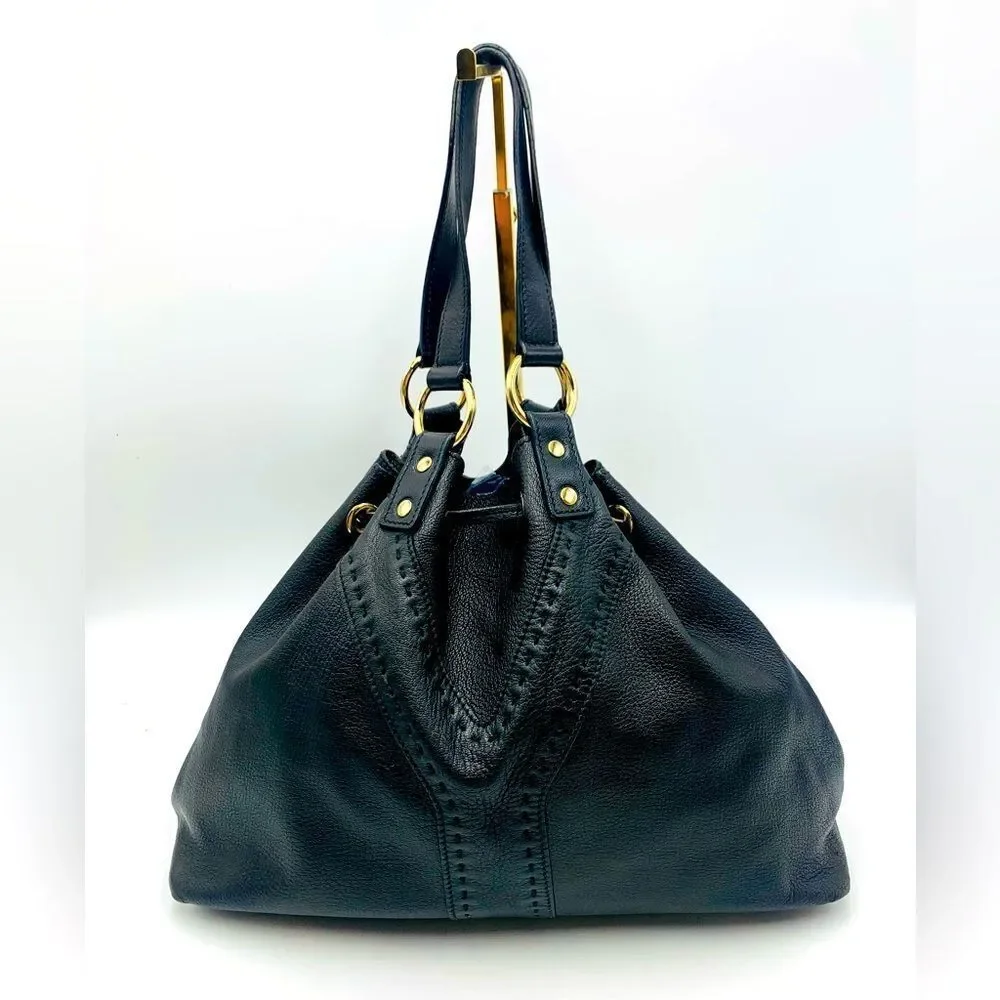 Auth YVES SAINT LAURENT Reversible 
Bronze/Black Leather Double Sac Y Tote Bag - Picture 10 of 16